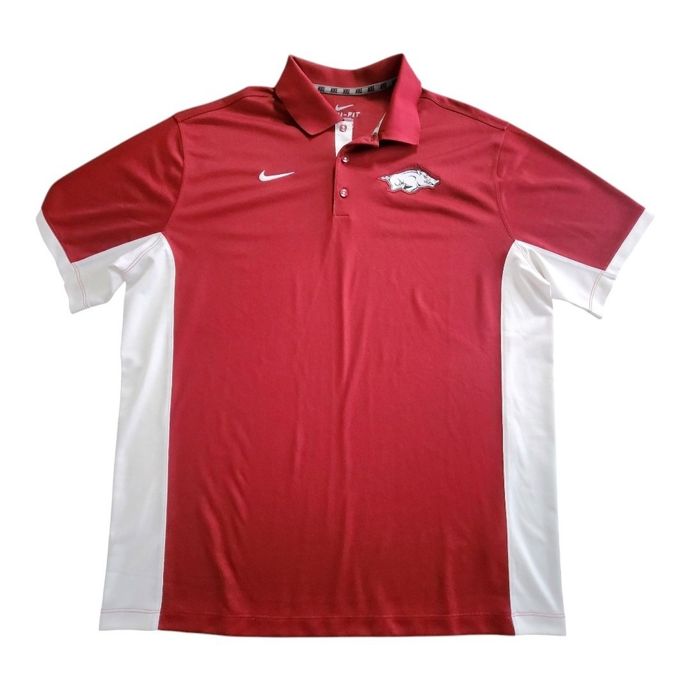 NWOT Nike Arkansas Razorbacks Polo Shirt Men's XL Swoosh Red White Hogs Golf Tee